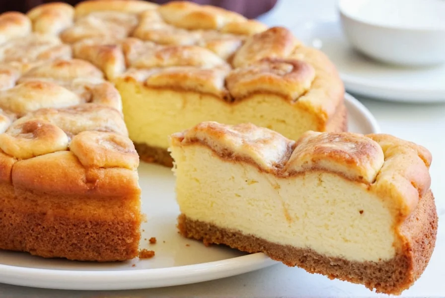 Cinnamon roll honey bun cheesecake served with coffee and berries