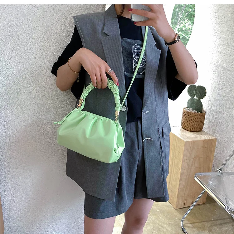 

mini solid color cloud bag women handbags ladies pu leather shoulder crossbody pleated handle purse