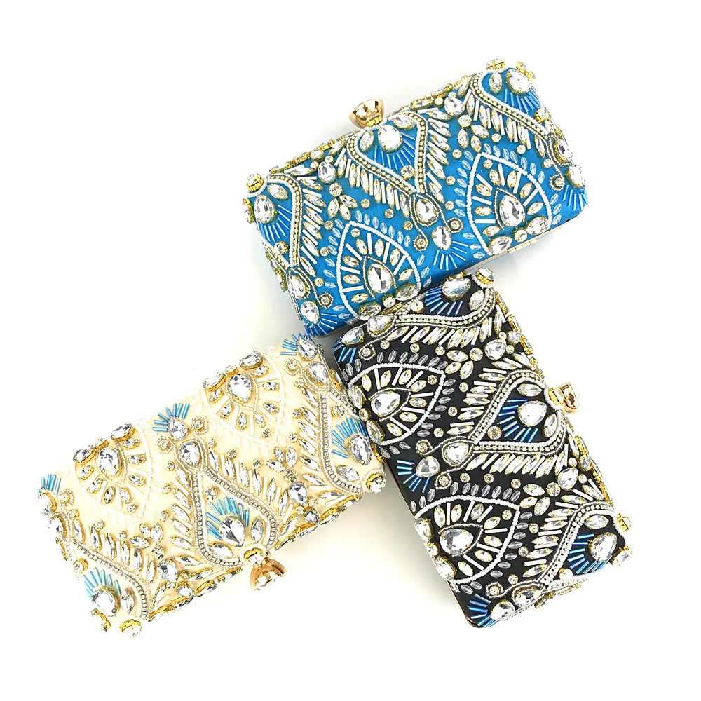 

Luxury bridal crystal clutch evening bag beaded embroidery handbag