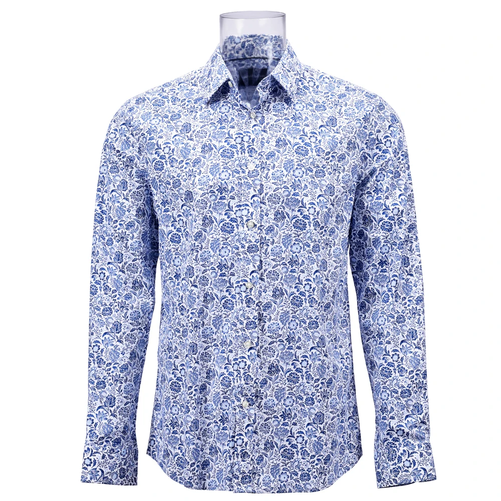 

Factory Direct Wholesale Men's Print Shirt Stretch Long Sleeve Blue Floral Normal Best Quality Print Shirt For Men