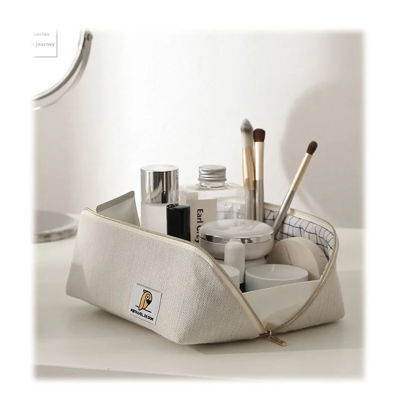 

Simple Style Plain Portable And Expandable Customized Ziplock Cotton Cosmetic Bag makeup bag makeup case