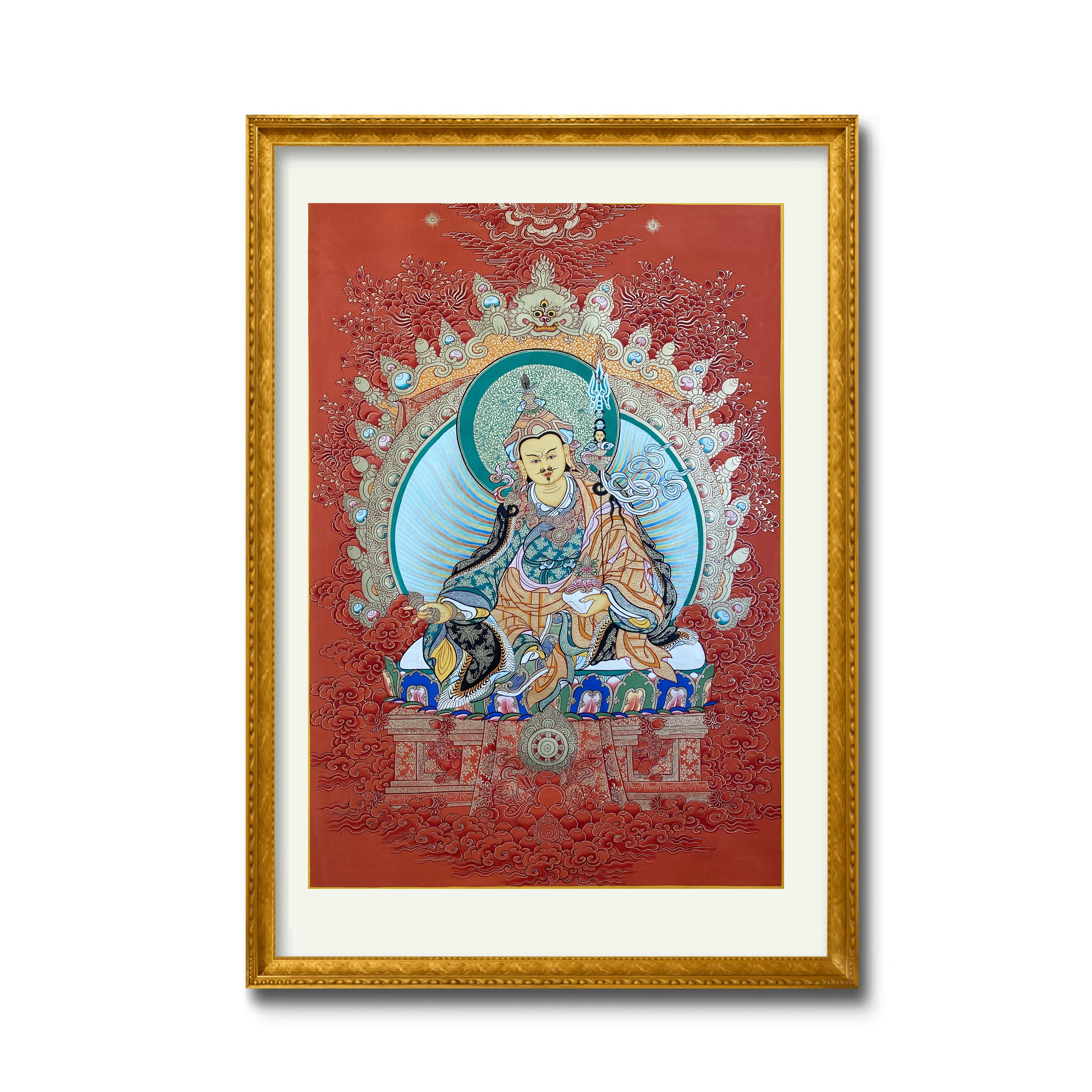 

Hand painting Customizable pure mineral pigments for Guru Rinpoche Padmasambhava Thangka