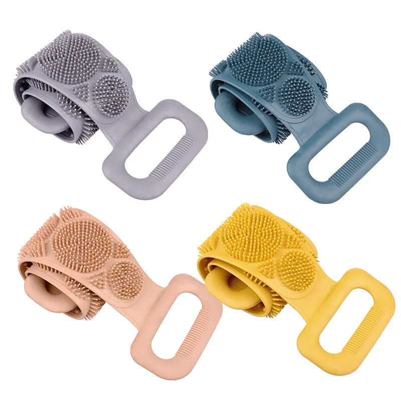 

Silicone Bath Body Brush Back Cleaning Exfoliating Body Scrubber Bath Shower Towel Silicone Body Wash Scrubber Belt, Blue green gray pink purple orange