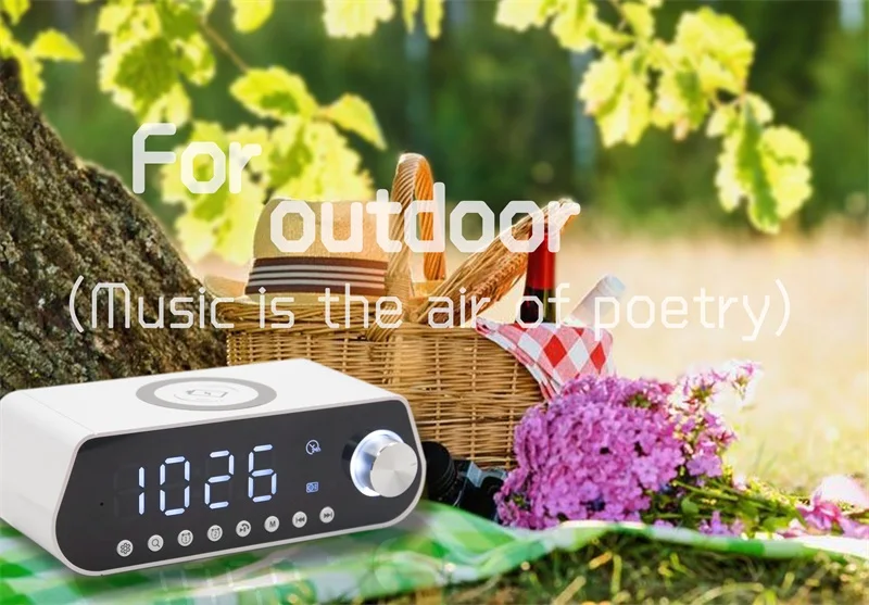 MX23 multifunctional wireless charging speaker phoncell BT FM Radio TF AUX USB hand free alarm clock with Dimming Powerbank - ANKUX.COM