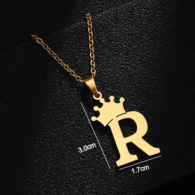 

Custom Personalize A-Z Initial Letter Crown Charm Chain Necklace gold plated necklace 18k golden necklace wholesale, Picture shows