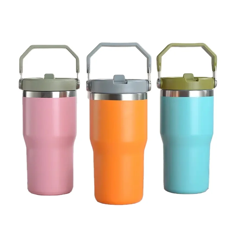 

2023 New 20oz/30oz Stainless Steel Tumbler with Handle Flip Straw Lid Portable Vacuum Insulated Water Bottle Travel Mug Custom