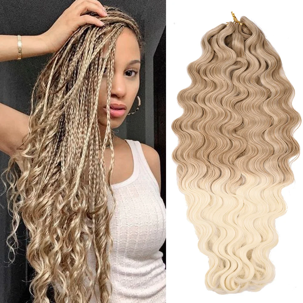 

28inches Long Body Wave Crochet Braids Hair Pre Feathered Hybrid Water Wave Ombre Blonde Braiding Hair Synthetic Hair Extensions