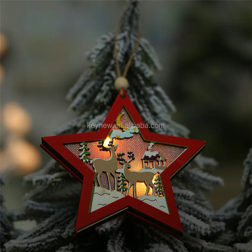 Details about   Wooden Star LED Lights Car Christmas Tree Pendants Holiday Hanging Decors Crafts 