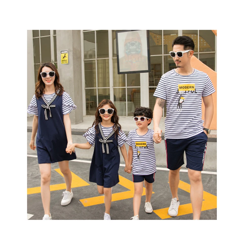 

IHJ775 Cartoon family matching outfits summer couple clothing mother and daughter dress, Customized color