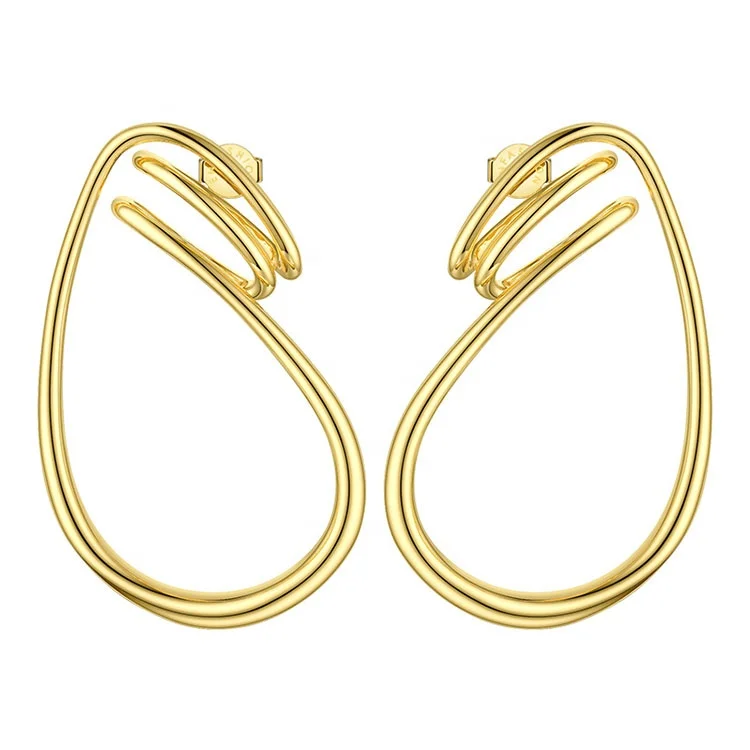 18K Gold Plating Brass Jewelry Winding Bag Ear Lobe Design Irregular Lines Accessory Earrings E191143