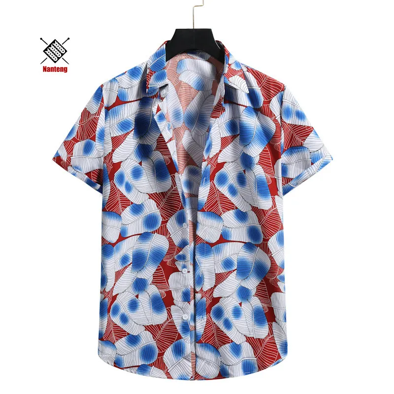 

Custom Low MOQ Oversized Top Casual Digital Print Beach Summer Patchwork Short Sleeve Hawaiian Men's Shirt