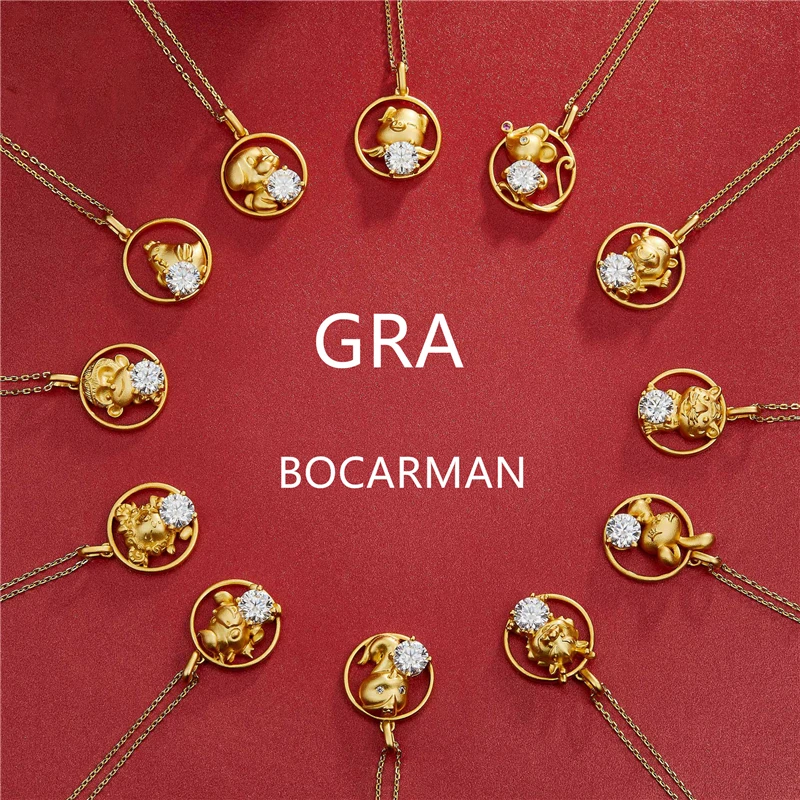 

Bocarman Zodiac Animal Necklace plated 22K gold pendant Necklace inlay with 1ct moissanite diamond jewelry Zodiac Necklace