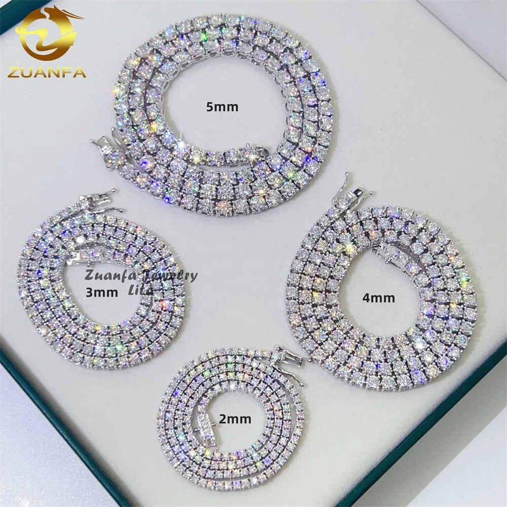 Pass Diamond Tester GRA Certificate 3MM 4MM 5MM Hip Hop Tennis Necklace Bracelet 925 Sterling Silver VVS Moissanite Tennis Chain