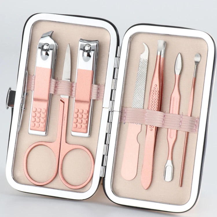 

OEM Manufacturer personal 7 Piece Stainless Steel Manicure Kit Grooming Kit Nail Tools with Luxurious Travel Case, Black/red