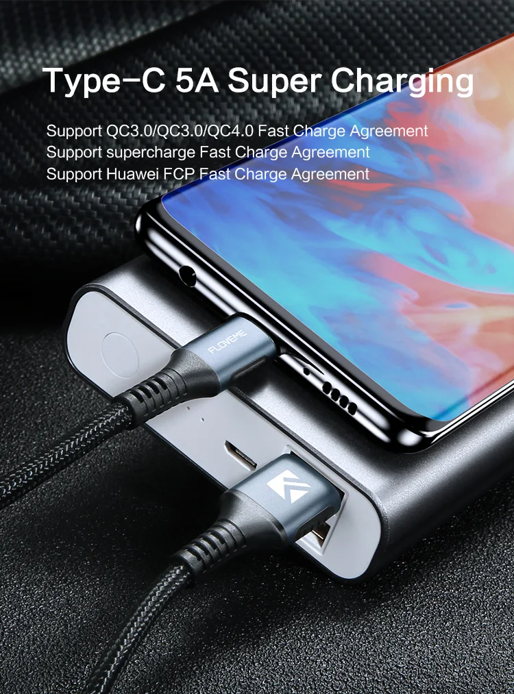 DHL Free Shipping China Manufactures Products FLOVEME 5A Nylon Braided Data Cable Usb Type C Fast Charging Cable - ANKUX.COM