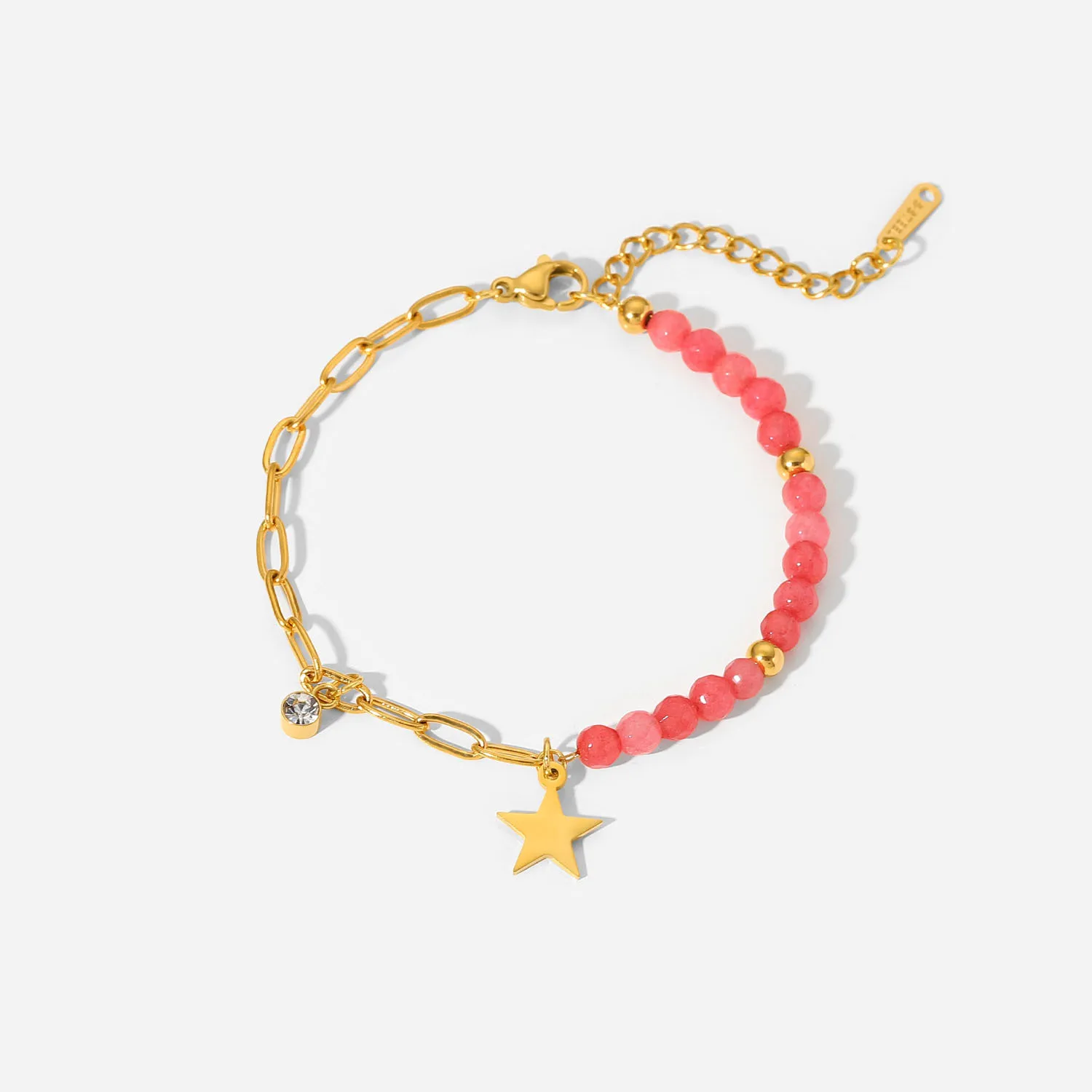 

Red stone cross chain Star pendant 18K gold plated stainless steel bracelet INS style fashion ladies titanium steel hand jewelry