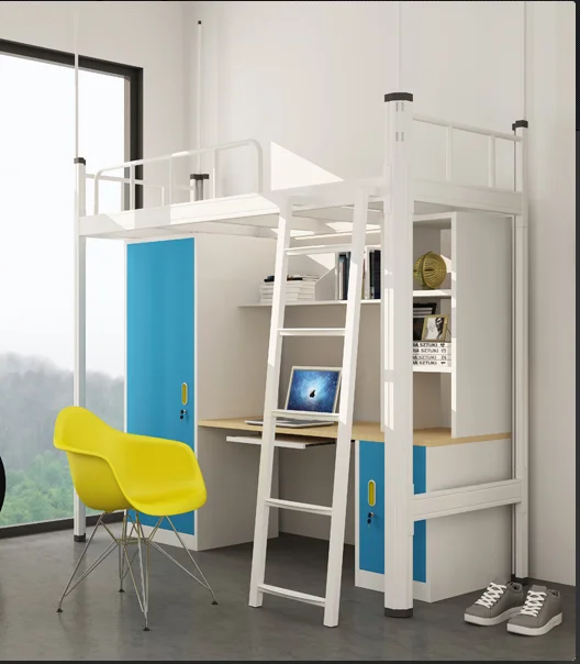 High School Metal Bunk Bed With Desk Under Or Underneath For Student