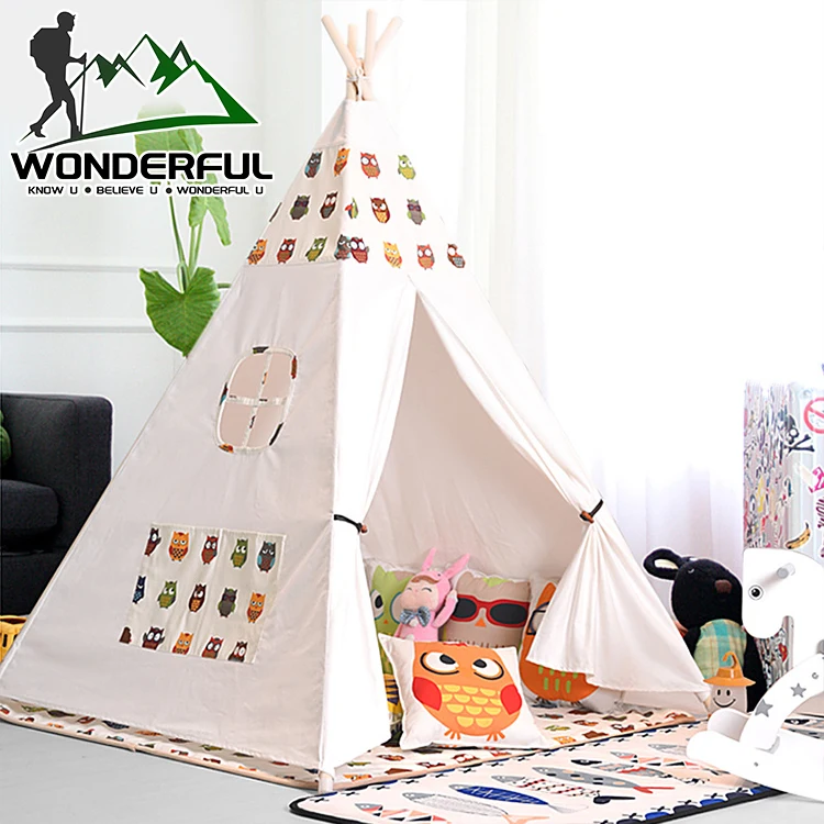 

High Quality Teepee Canvas Indoor Children Play Game Kids Toy House Triangular Princess Indian Tent, As shown