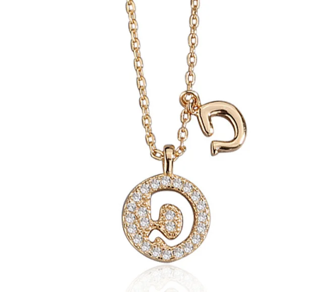 

Creative S925 Sterling English Letter Clavicle Chain Crystal Pendant Necklace Jewelry Gold Plated Necklace, Picture shows
