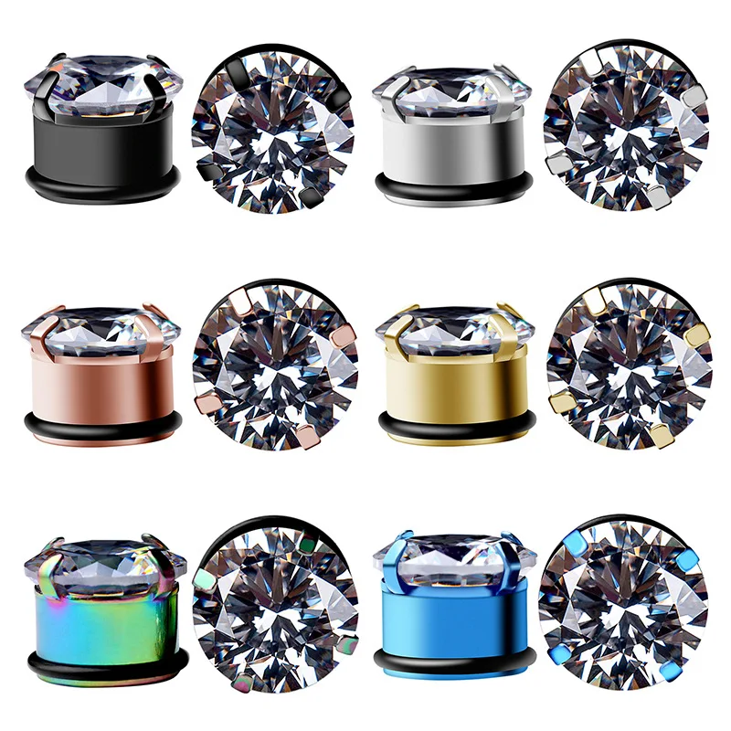 

2021 Luxurious 6 colors stainless steel Plug & Tunnel Jewelry 5 mm to 20 mm size zircon gemstones ear plug piercing jewelry