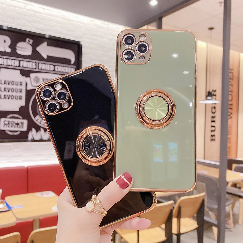 

Luxury Gold Plating Phone Case with Ring Holder for iPhone 12 Pro Max