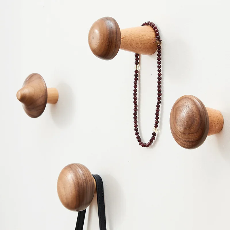 

Solid wood Mushroom shape creative hook wall hanging Nordic bedroom coat rack F0089, As shown