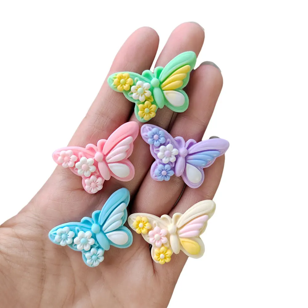 

New Mini Flower Butterfly Shaped Resin Flat Back Cabochons Scrapbook Kawaii DIY Decorative Accessories Hairpin Decoration