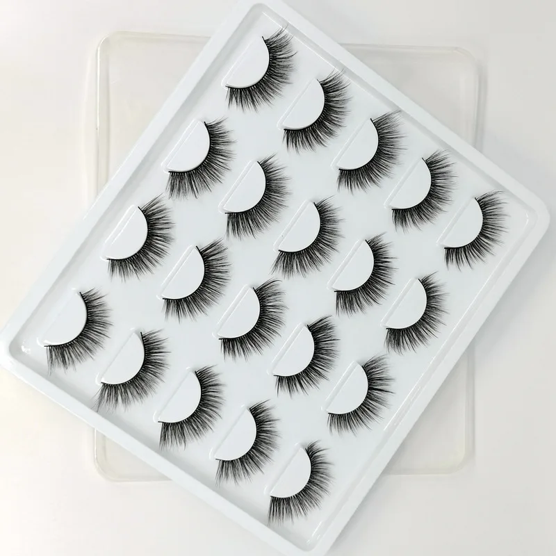 

Cheap 10 Pairs 3D Effect Individual Faux Mink Lashes Set Faux Mink Strip Eyelash With Private Label, Natural black