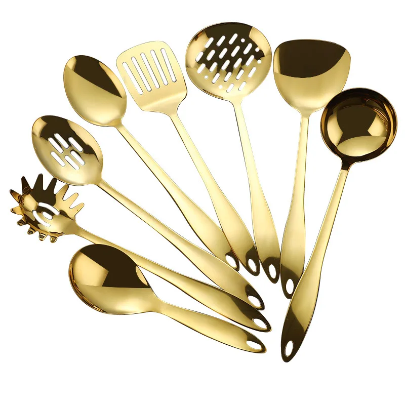 

8 piece rose gold kitchenware spoon stainless steel kitchen tools accessories kitchen utensils set for cooking