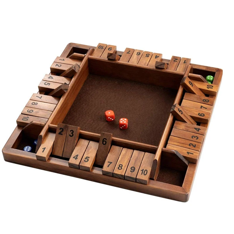 

wooden 4-Way Shut The Box Dice Game (2-4 Players)gift toy 4 Sided Large Wooden Board Game, 8 Dice