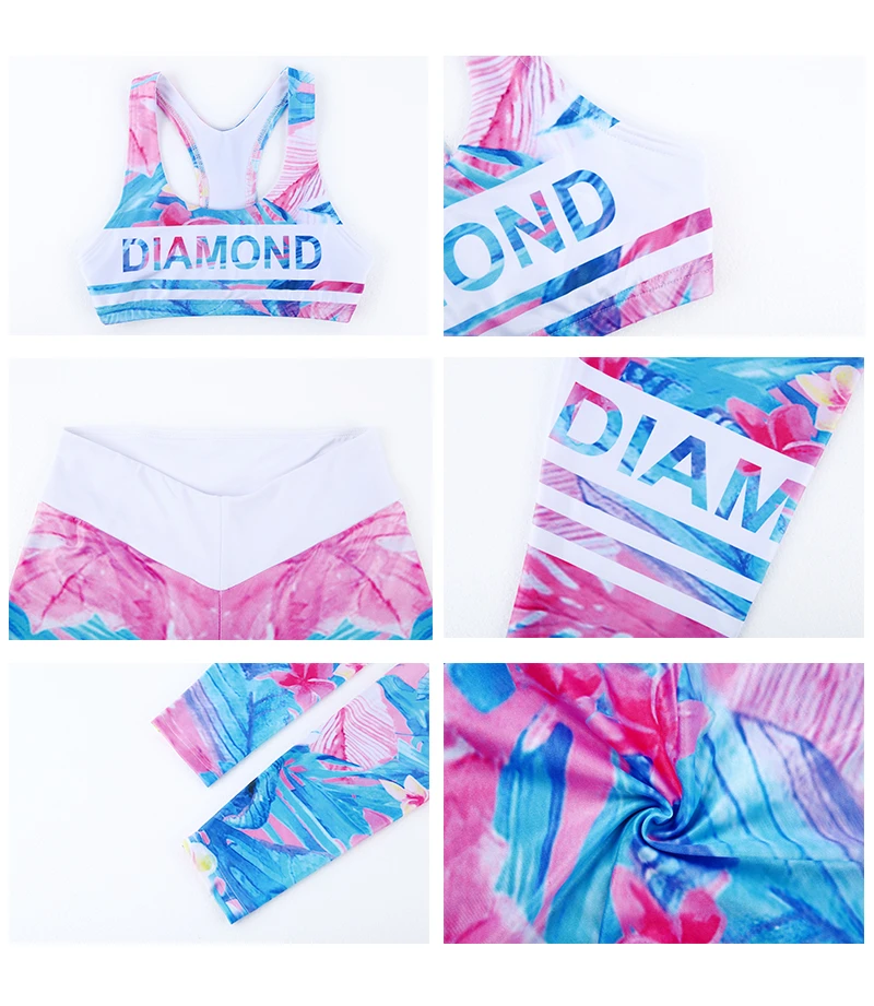 2020 eBay summer European and American style new women fashion 3D printing sports bra and yoga leggings set
