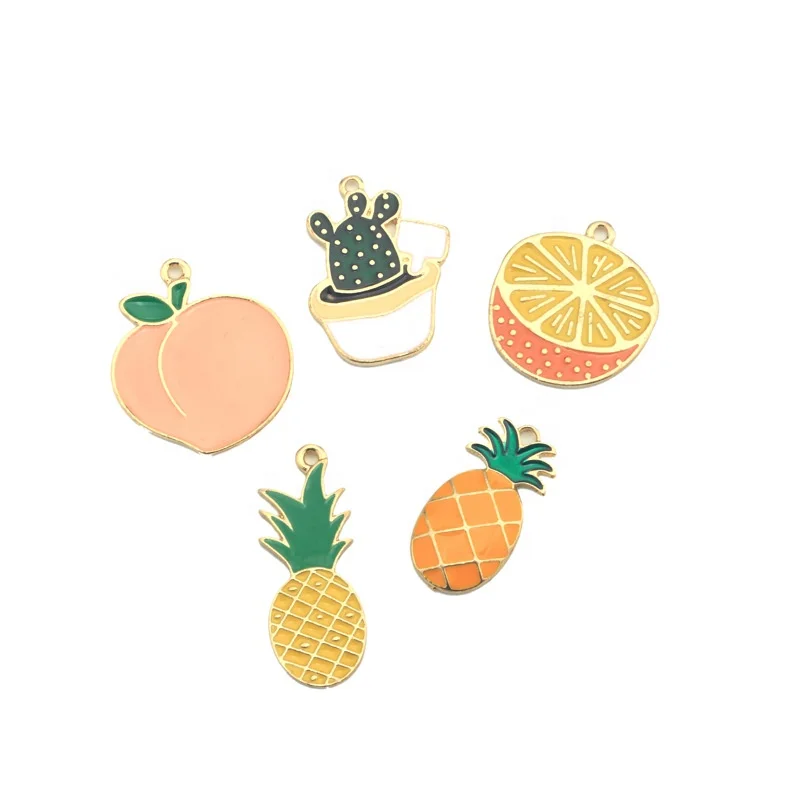 

DIY wholesale oil drip Alloy Cute fruits Cartoon Cactus juicy peach pendant charms for bracelets earring handmade jewelry ch, Picture