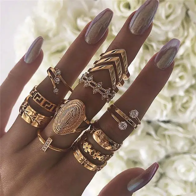

Fashion 13 pcs set ladies rings gold finger ring set for women Wholesale