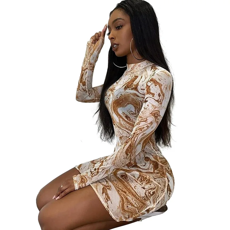 

2020 New Arrival High Quality Women long sleeve floral printed See-through Elegant women casual dresses