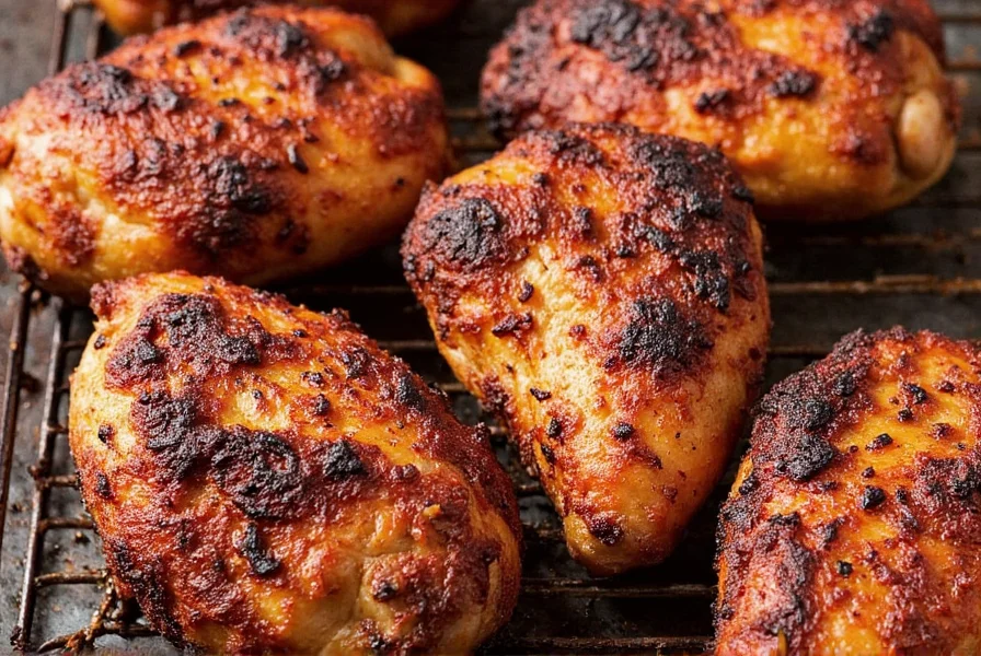 Close-up of blackened chicken crust showing spice mixture