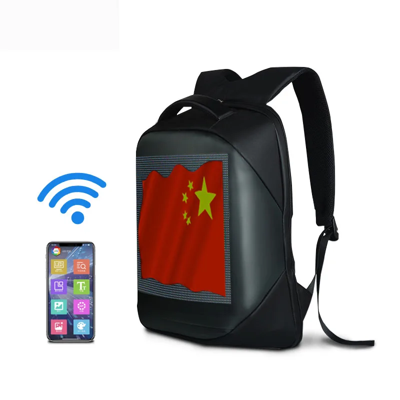 

Yzora wifi diy smart waterproof advertising lights screen bag outdoor walk billboard fashion display led backpack, Black