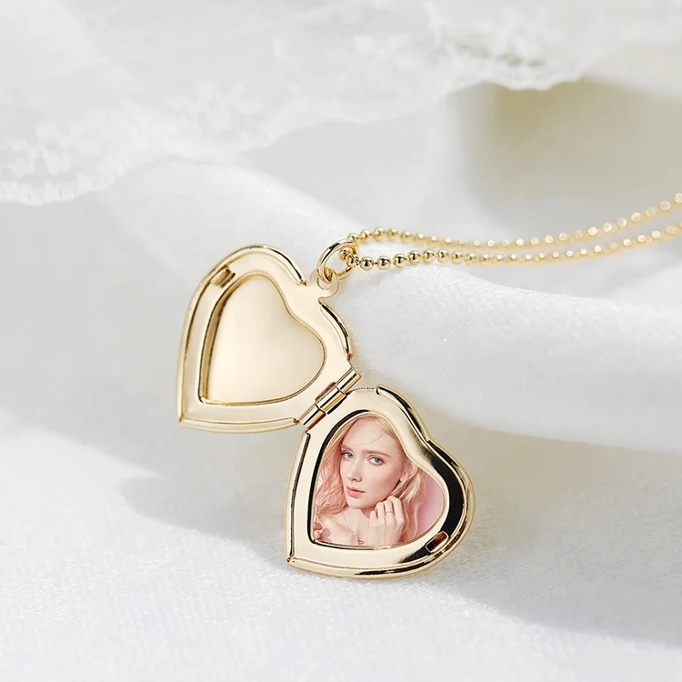 

2021 Fashion Jewelry Copper Rhinestone 18k Gold Heart Picture Locket Necklaces Pendant, 18k gold, silver, rose gold