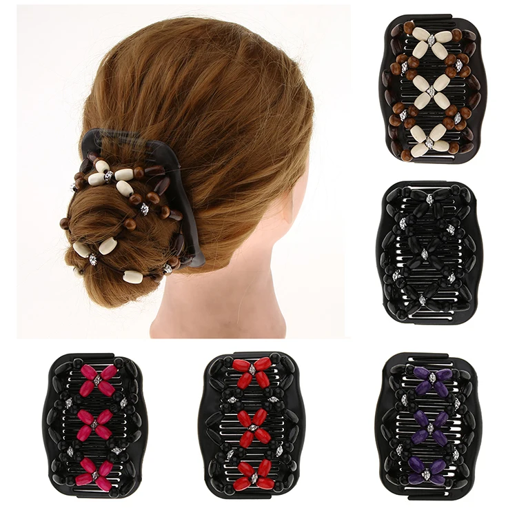 

Hair Comb Magic beads Wooden Stretch Double Clips Hair Comb New Design, Any color is available