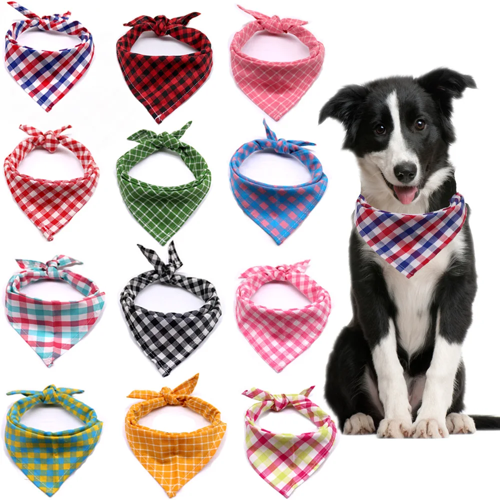 

Classic Plaid Printing Dog Bibs Cute Cotton Pet Scarf Fashion Dog Bandanna