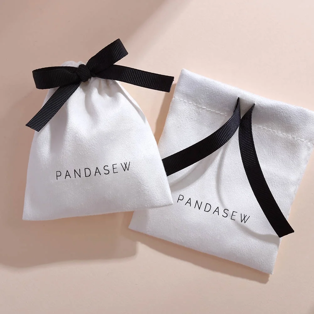 

PandaSew custom jewelry packaging Printed Logo Drawstring Bag Suede Jewelry Pouch, Customized color