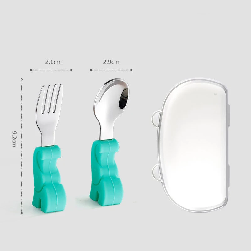 

Bpa free wholesale stainless steel soft silicone rubber spoon and fork cutlery set for baby kid children infant