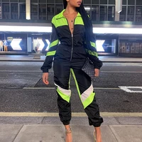 

Contrast Color Zipper Up One Piece Sport Jumpsuit Trendy Women Fall Clothes