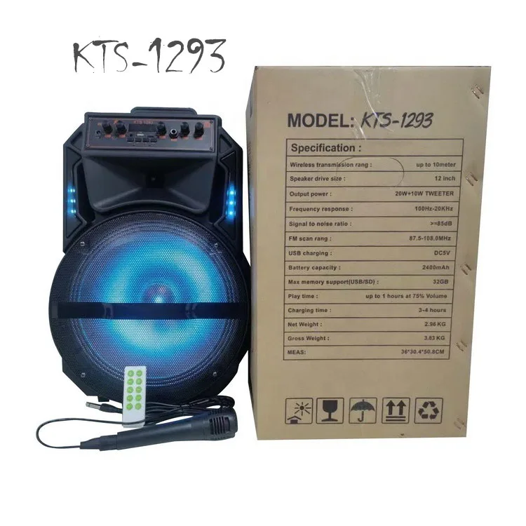 

kts-1293 Lowest Price Loudspeaker KTS 12 Inch Speaker Big Bass Speaker With Colorful Lights