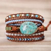 

2019 New Arrival Fashion Bracelet Accessories Natural Stones 5 Layers Leather Bracelet for Women Men's Wrap Bracelets Jewelry