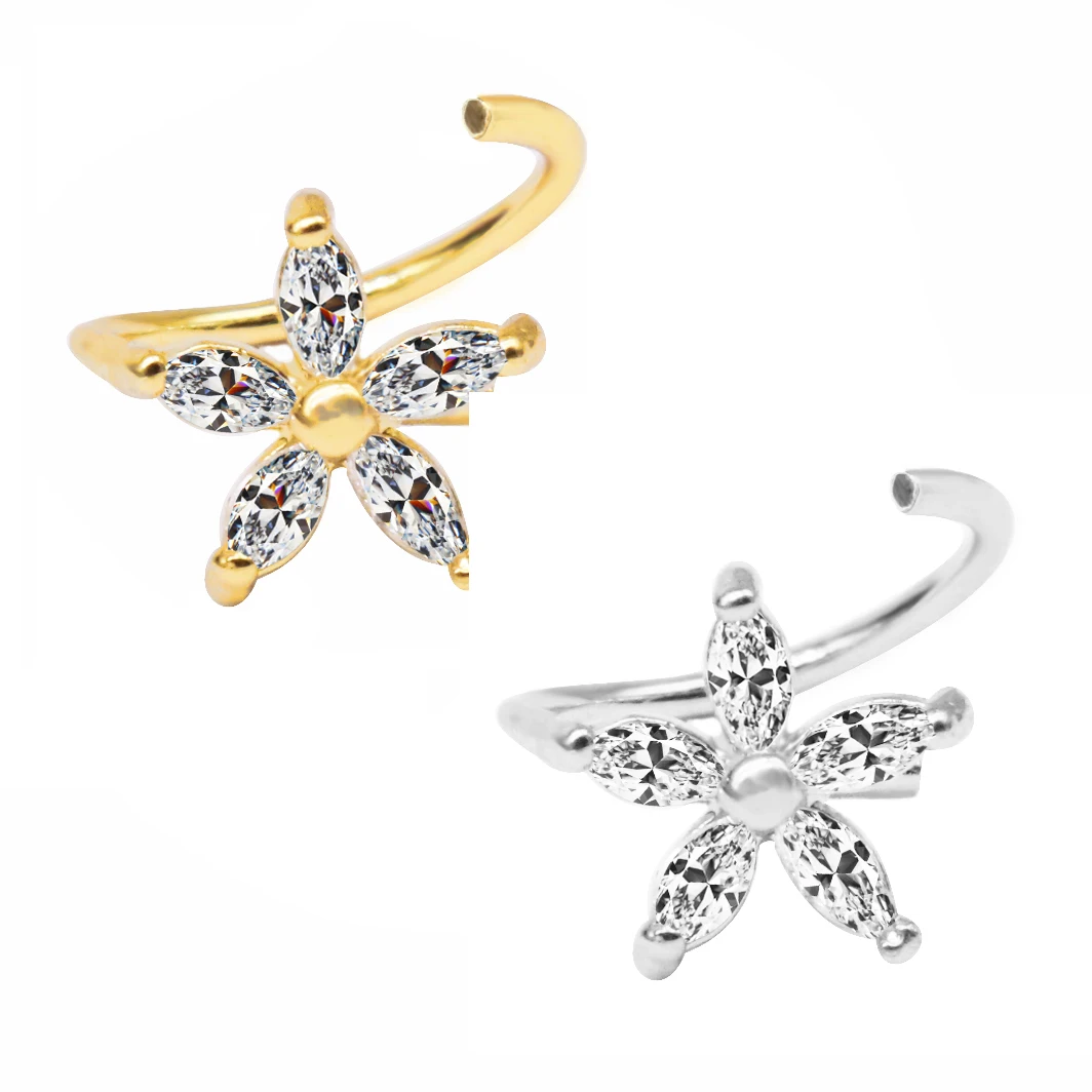

Gaby copper Zircon Daisy flower earrings Nose Ring Hoop Cartilage Septum Piercing jewelry, Steel/gold/rodegold