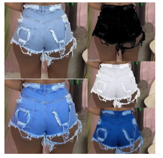 

2022 fashion new ladies Denim Shorts summer sexy blue Stretch Frayed Ripped Short Jeans For Women