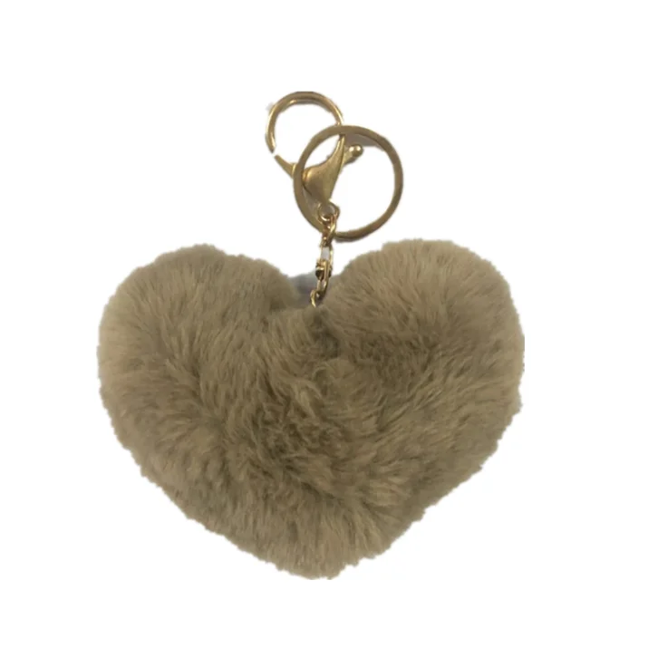 

Cute Fake Rabbit Fur Heart Pompom Keychain Women Bag Cars Simple Fluffy custom metal keychain dropshipping services