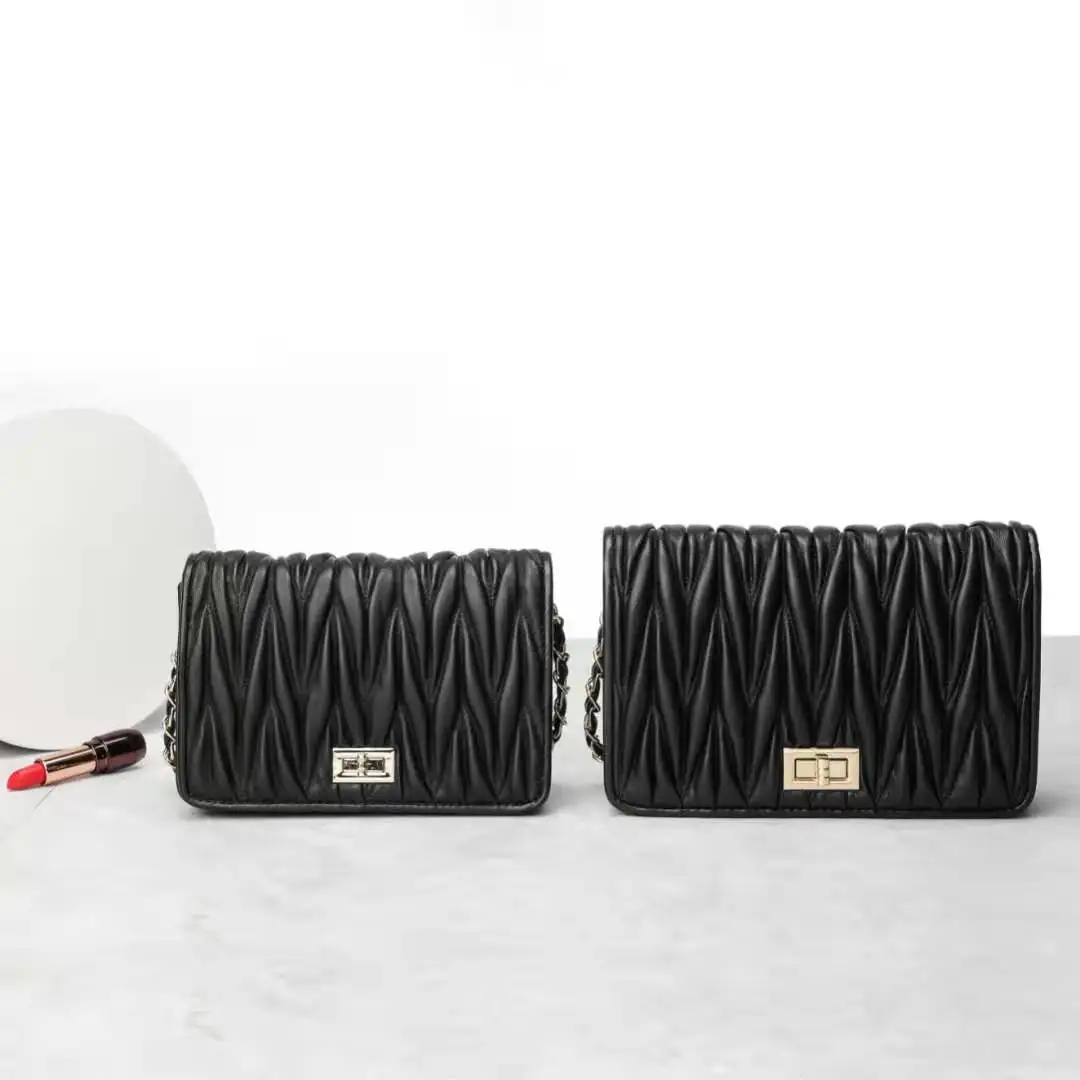 

2021 Genuine leather soft hand feel lambiskin leather ruffle embroidery women shoulder bag luxury ladies crossbody bag, Choice