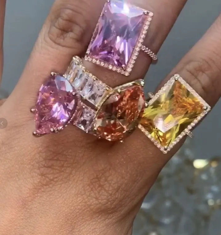 

Fancy Shiny Diamond Baguette Ring Rose Gold Woman Ring