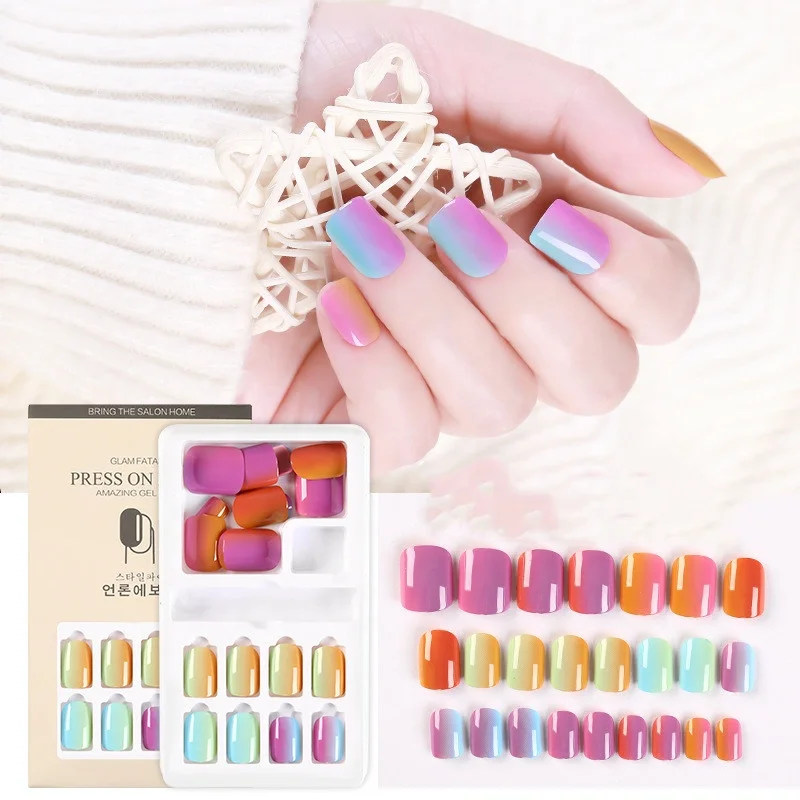 

24 pcs Detachable Wearable Nail Art Finished Piece Aurora Butterfly Patch False Nails Girl Fake Nail Tips, Multiple colour